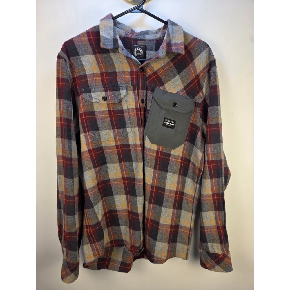 BRP Can-Am Men Shirt Size Large Squarred Gray Red and Yellow Pre-Owned